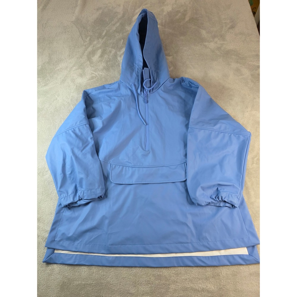 Zara Anorak Rain Jacket Women S-M Blue Pullover Hooded Windbreaker Pocket